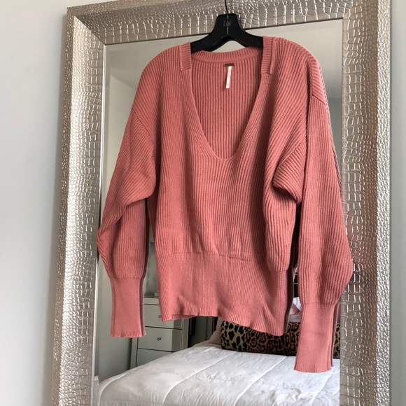 Free People V-Neck Knit Sweater Cinnamon Color - Picture 3 of 7